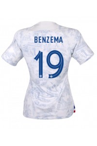Ranska Karim Benzema #19 Jalkapallovaatteet Naisten Vieraspaita MM-kisat 2022 Lyhythihainen